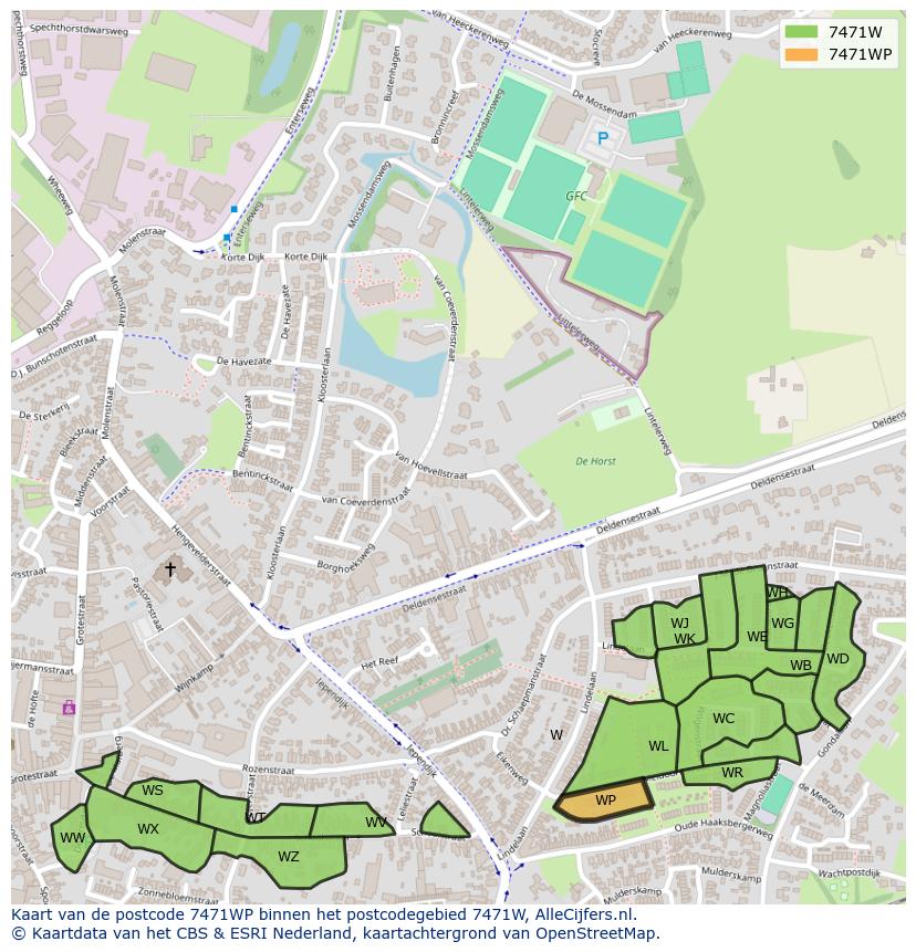 Afbeelding van het postcodegebied 7471 WP op de kaart.