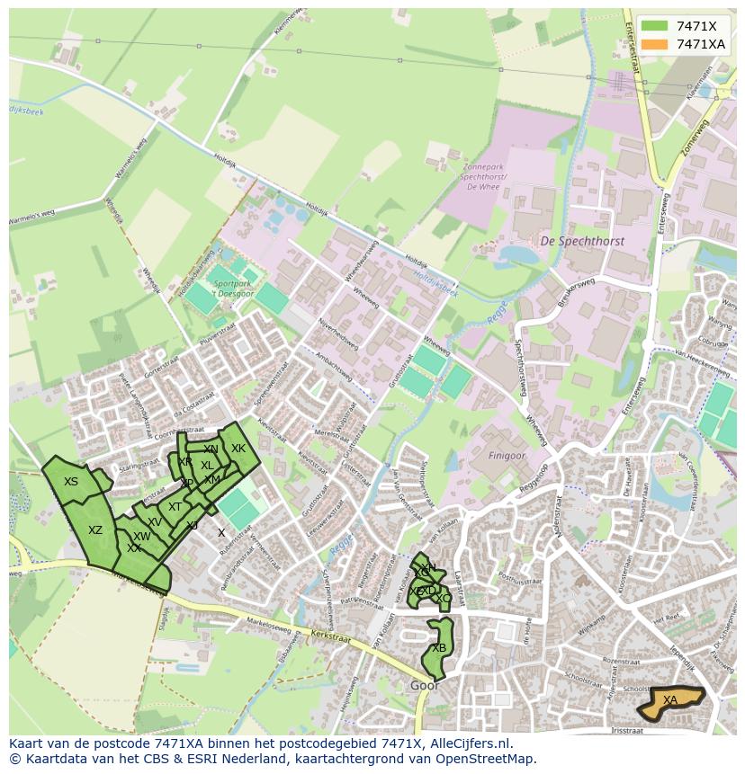Afbeelding van het postcodegebied 7471 XA op de kaart.