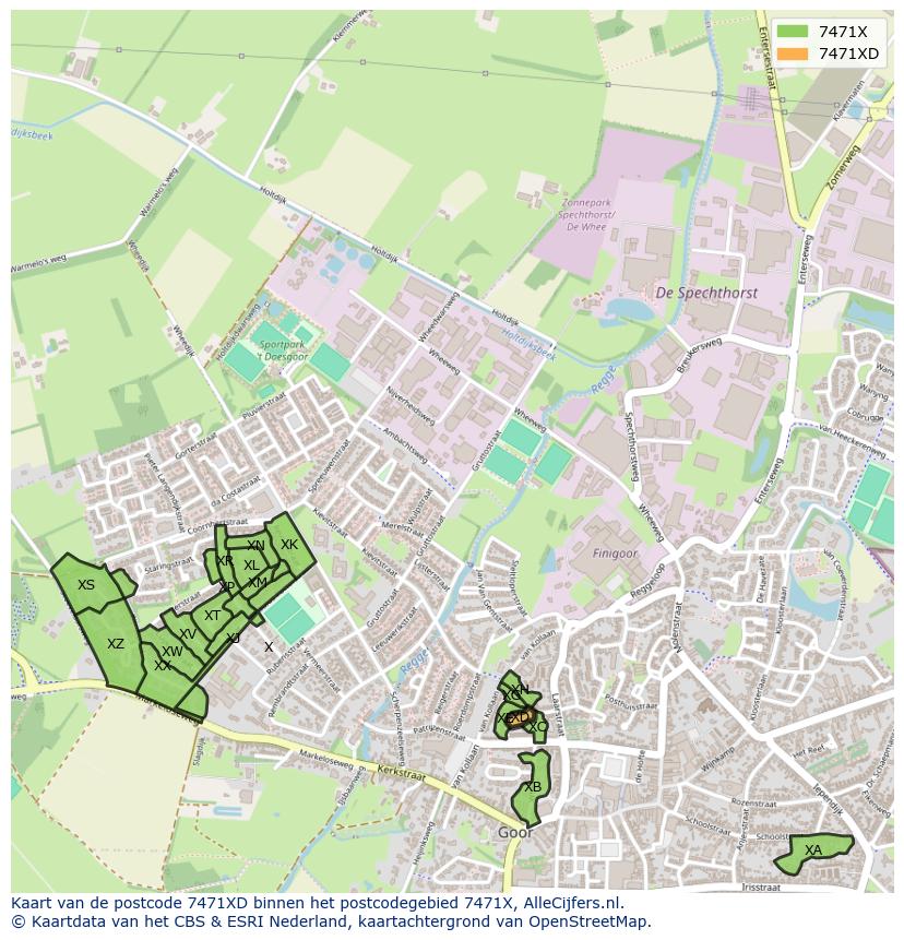 Afbeelding van het postcodegebied 7471 XD op de kaart.
