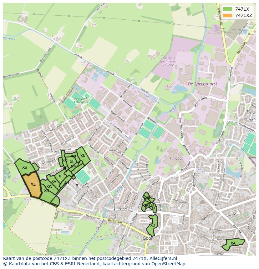 Afbeelding van het postcodegebied 7471 XZ op de kaart.