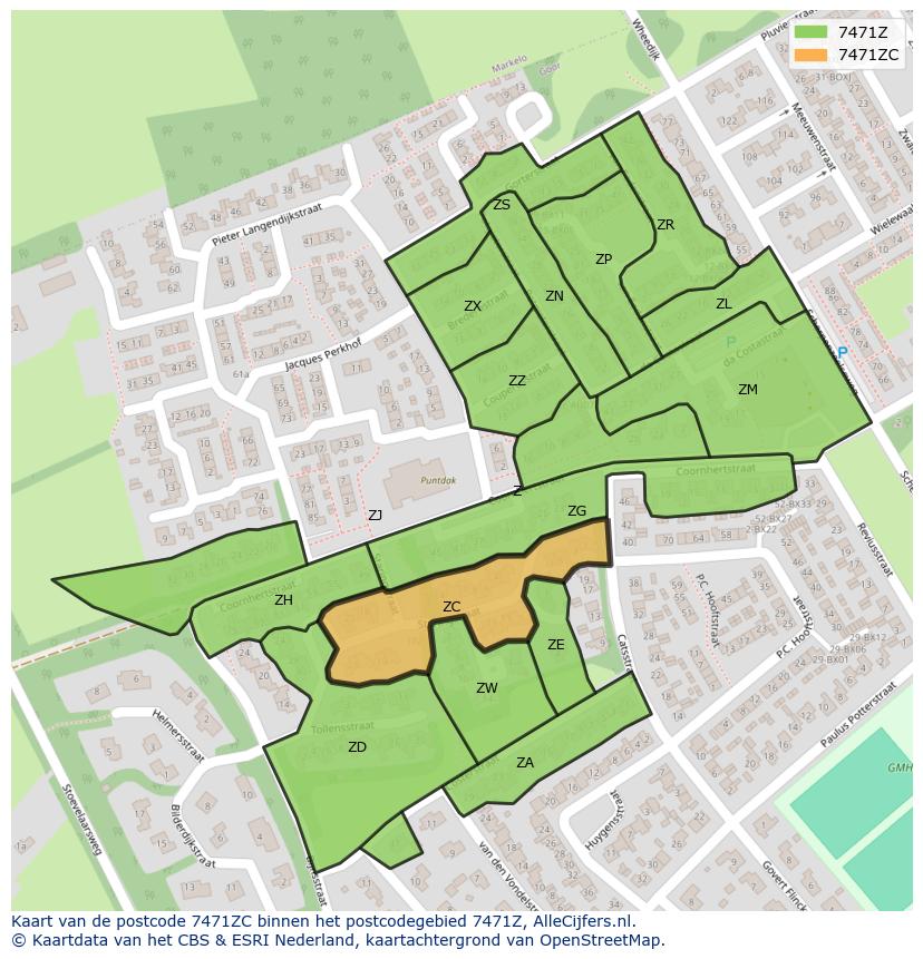 Afbeelding van het postcodegebied 7471 ZC op de kaart.
