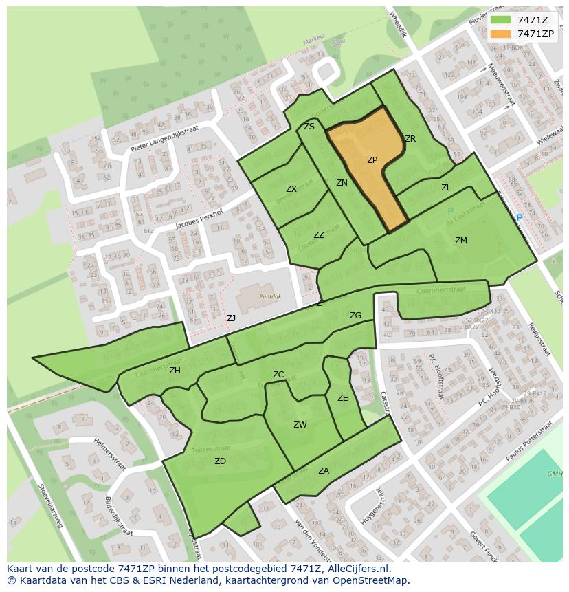 Afbeelding van het postcodegebied 7471 ZP op de kaart.