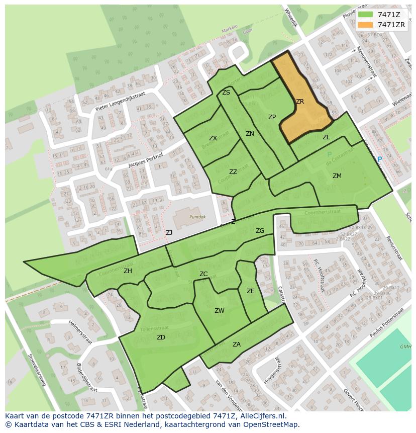 Afbeelding van het postcodegebied 7471 ZR op de kaart.