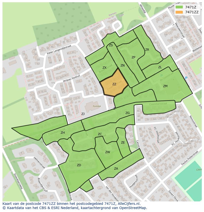 Afbeelding van het postcodegebied 7471 ZZ op de kaart.
