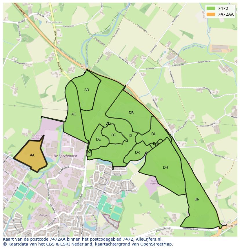 Afbeelding van het postcodegebied 7472 AA op de kaart.