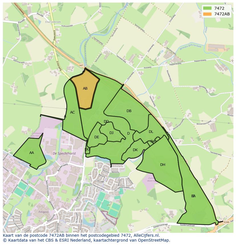 Afbeelding van het postcodegebied 7472 AB op de kaart.