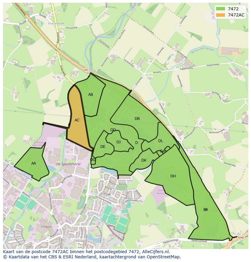 Afbeelding van het postcodegebied 7472 AC op de kaart.