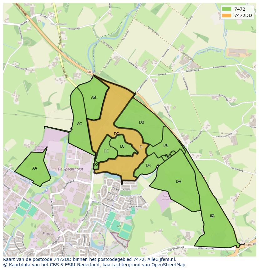 Afbeelding van het postcodegebied 7472 DD op de kaart.