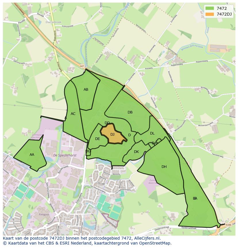 Afbeelding van het postcodegebied 7472 DJ op de kaart.