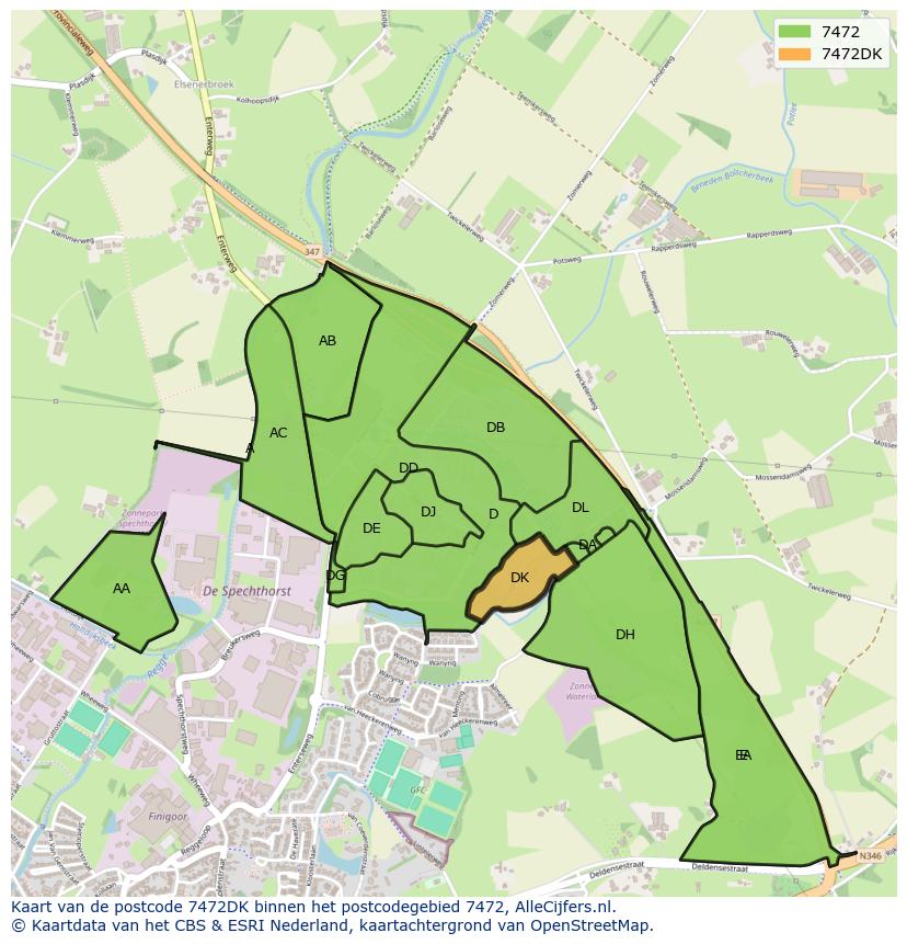 Afbeelding van het postcodegebied 7472 DK op de kaart.