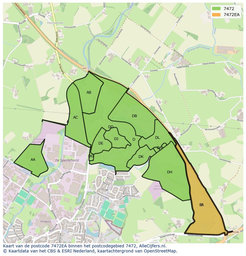 Afbeelding van het postcodegebied 7472 EA op de kaart.