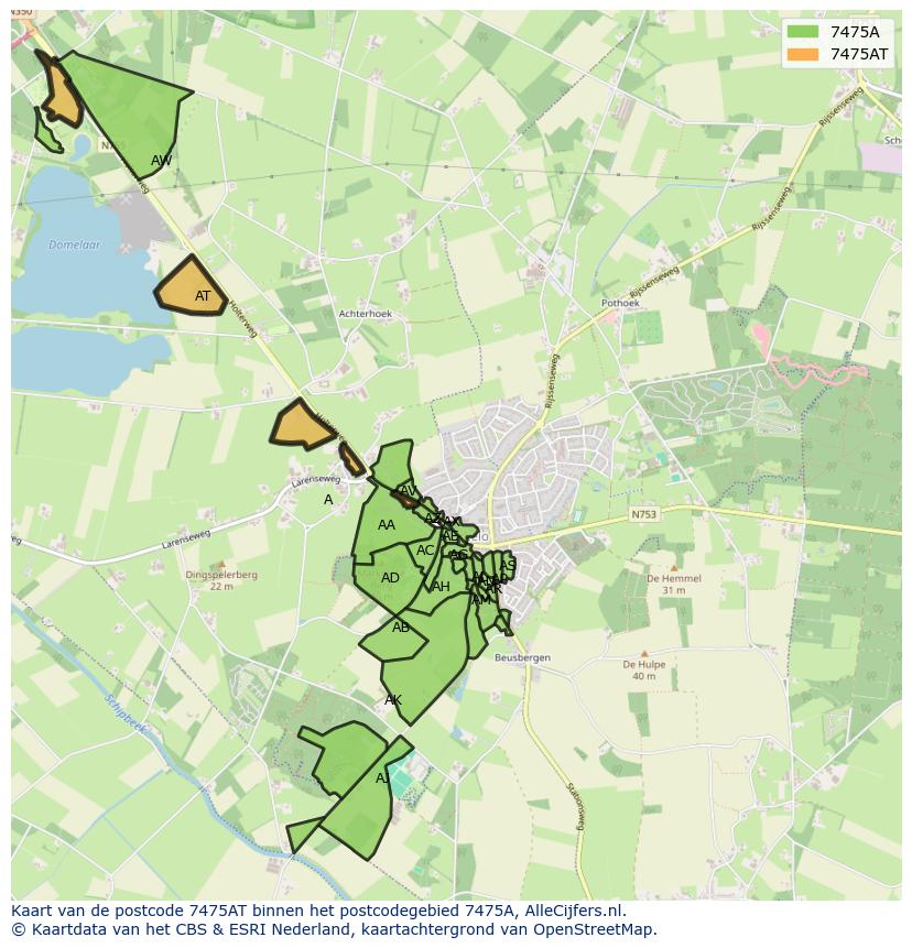 Afbeelding van het postcodegebied 7475 AT op de kaart.