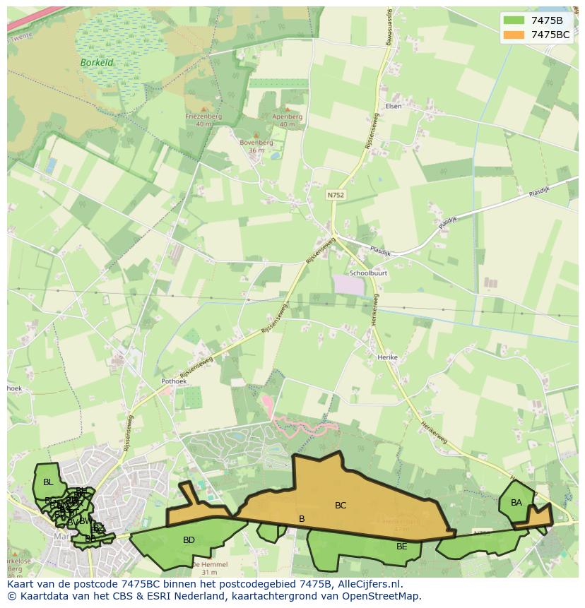 Afbeelding van het postcodegebied 7475 BC op de kaart.