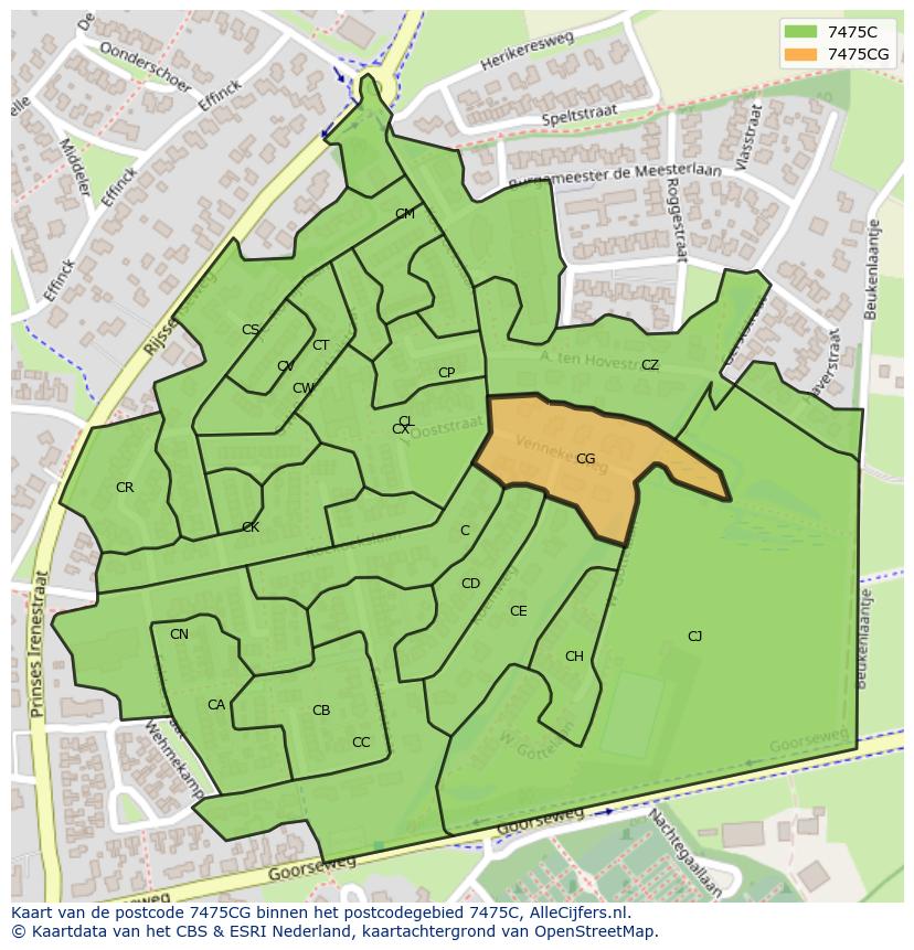 Afbeelding van het postcodegebied 7475 CG op de kaart.