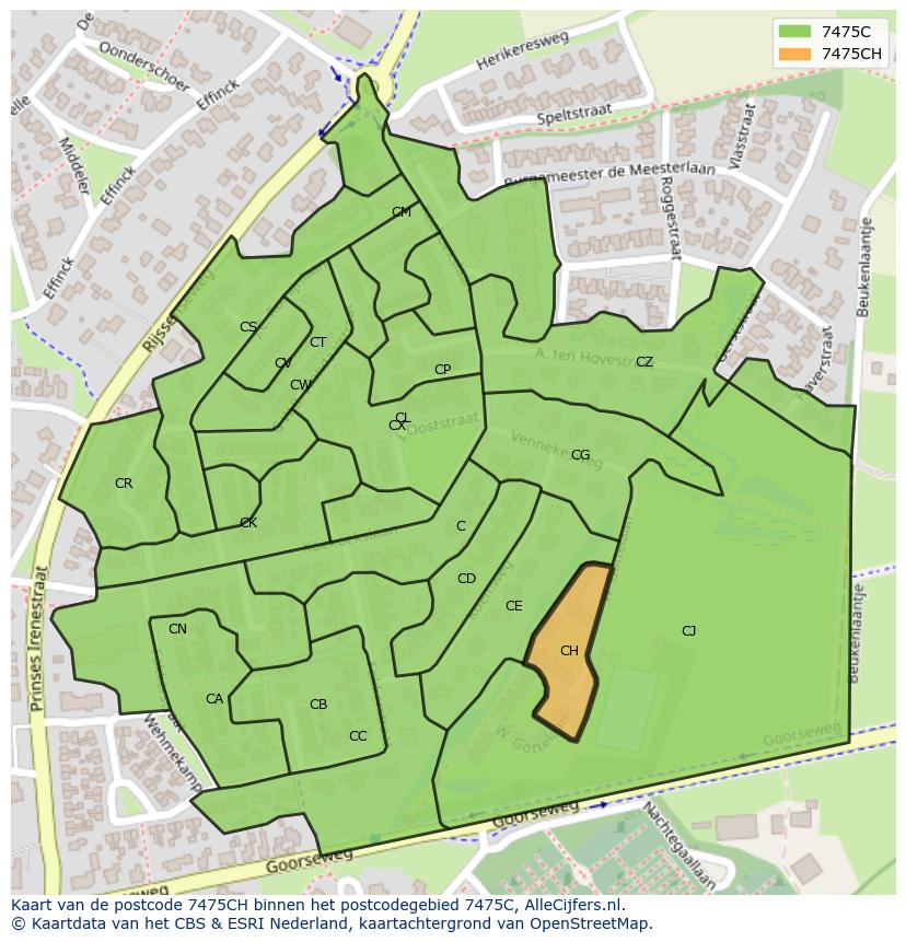 Afbeelding van het postcodegebied 7475 CH op de kaart.