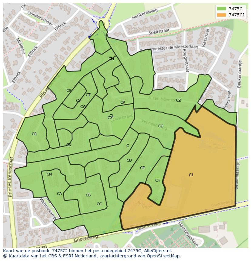 Afbeelding van het postcodegebied 7475 CJ op de kaart.