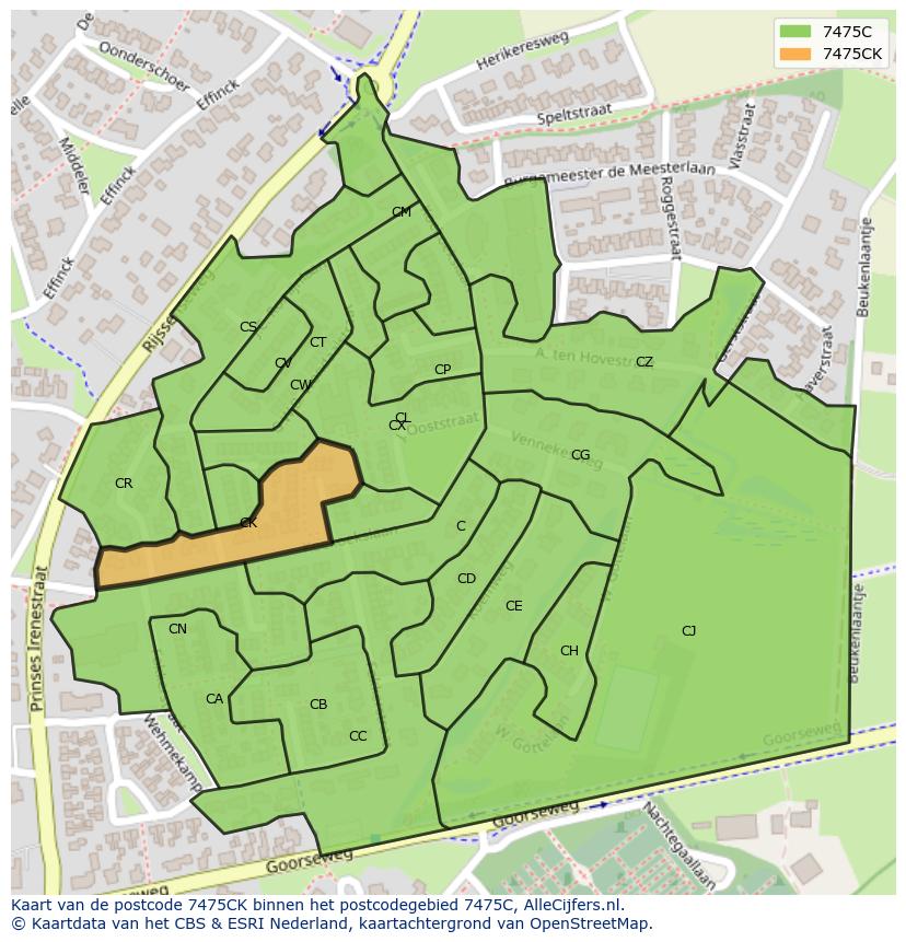 Afbeelding van het postcodegebied 7475 CK op de kaart.