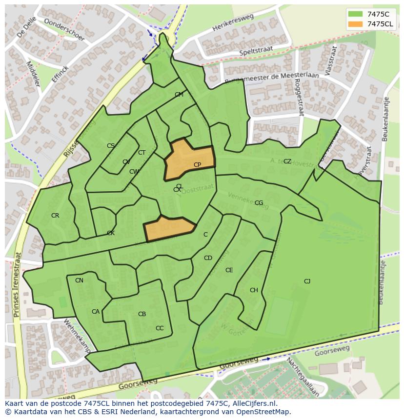 Afbeelding van het postcodegebied 7475 CL op de kaart.