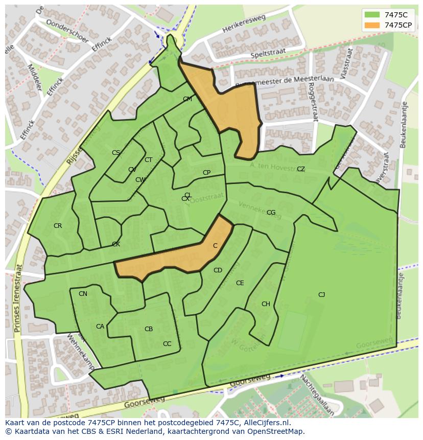Afbeelding van het postcodegebied 7475 CP op de kaart.