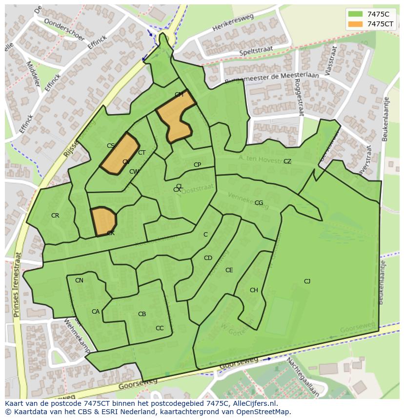 Afbeelding van het postcodegebied 7475 CT op de kaart.
