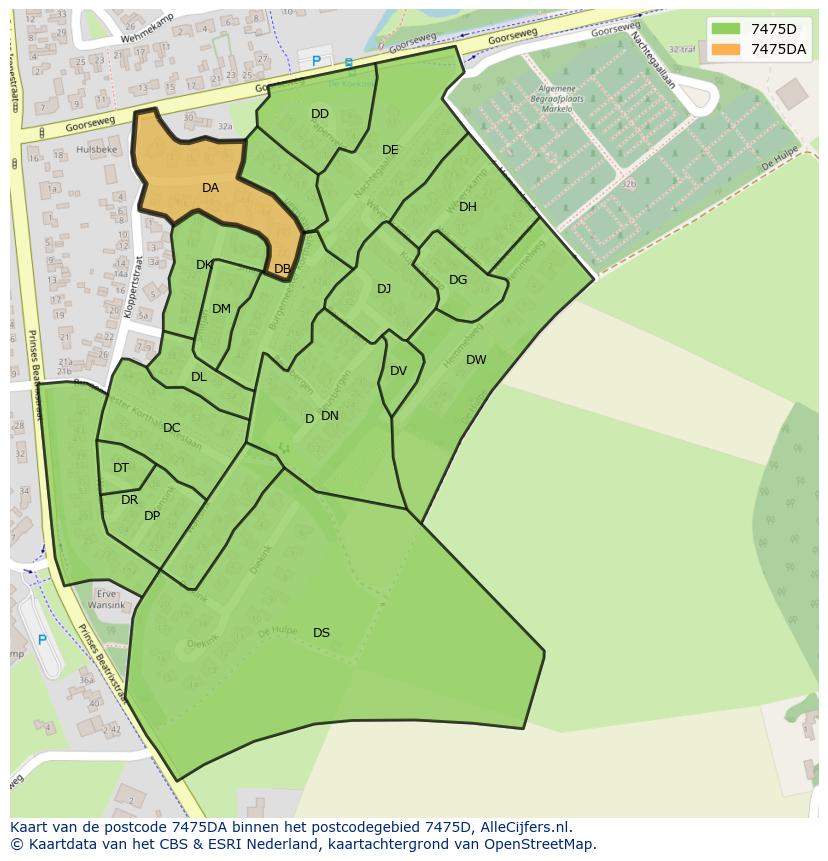 Afbeelding van het postcodegebied 7475 DA op de kaart.