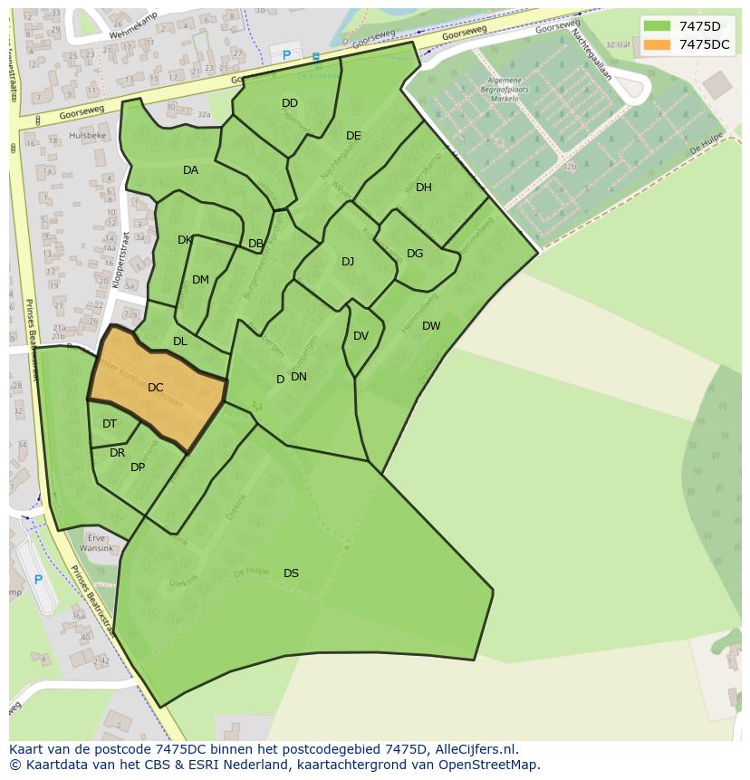 Afbeelding van het postcodegebied 7475 DC op de kaart.