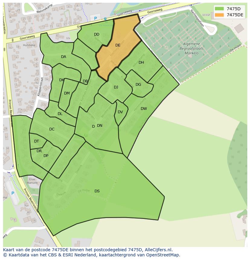 Afbeelding van het postcodegebied 7475 DE op de kaart.