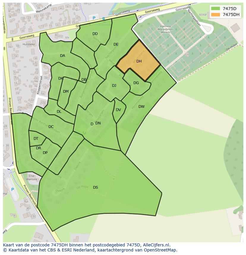 Afbeelding van het postcodegebied 7475 DH op de kaart.