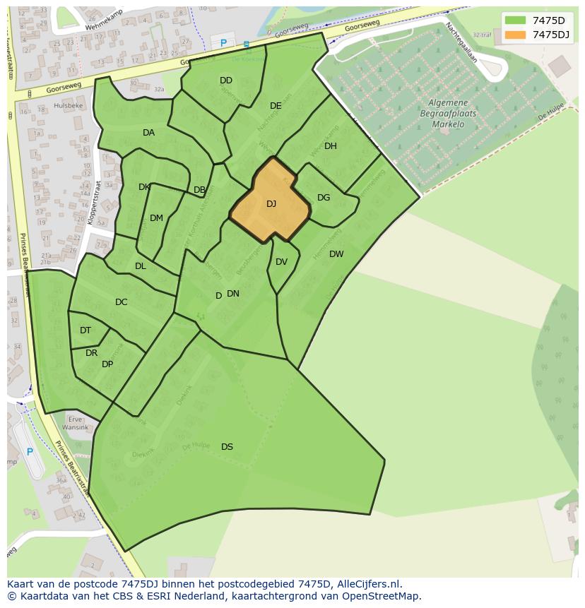 Afbeelding van het postcodegebied 7475 DJ op de kaart.