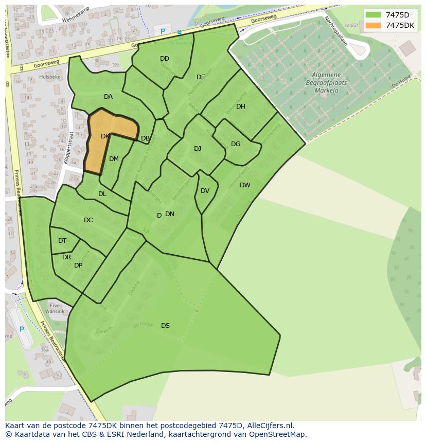 Afbeelding van het postcodegebied 7475 DK op de kaart.