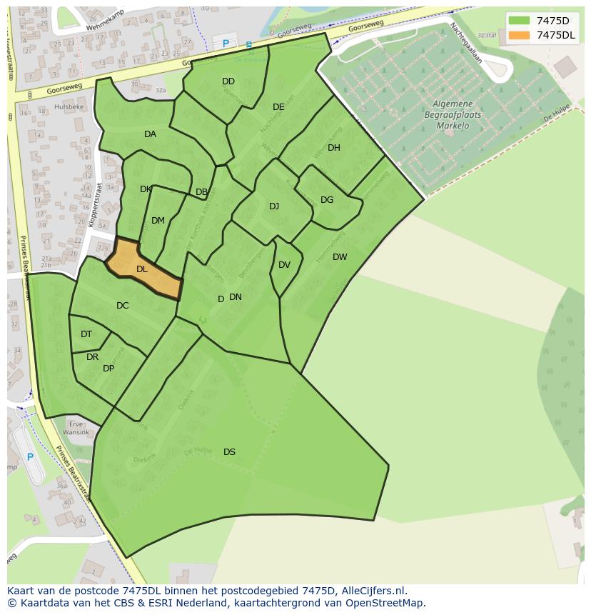 Afbeelding van het postcodegebied 7475 DL op de kaart.