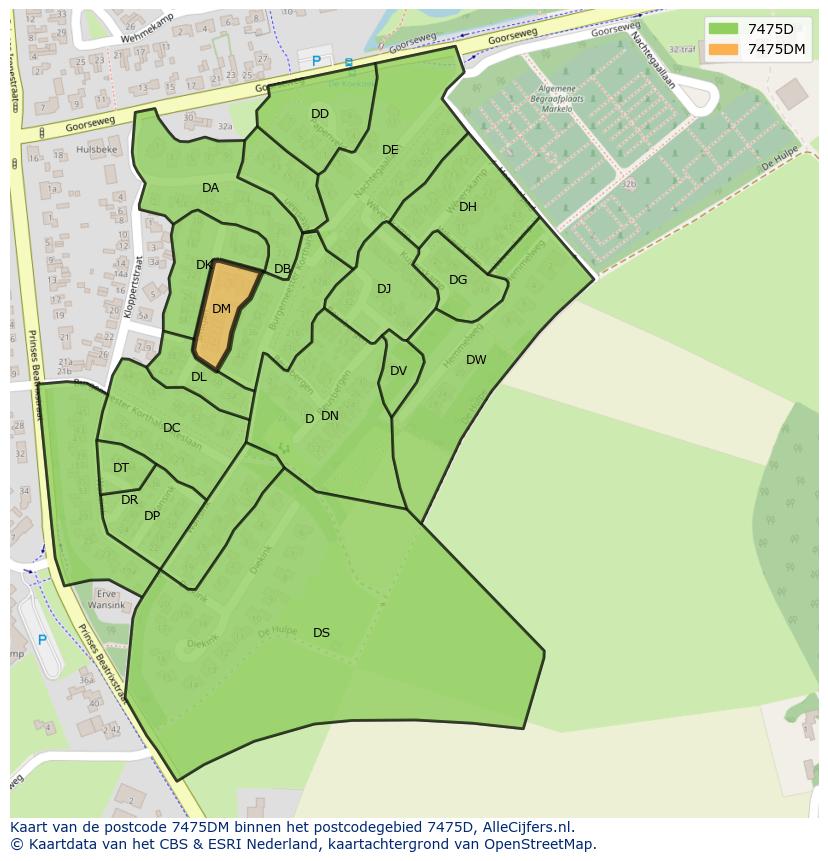 Afbeelding van het postcodegebied 7475 DM op de kaart.