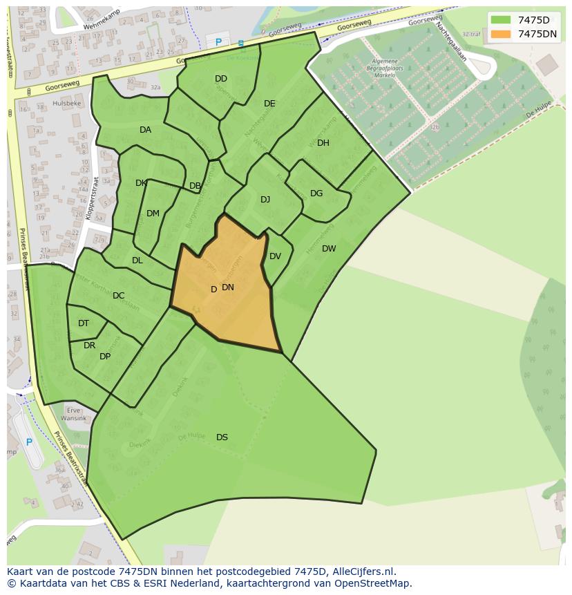 Afbeelding van het postcodegebied 7475 DN op de kaart.