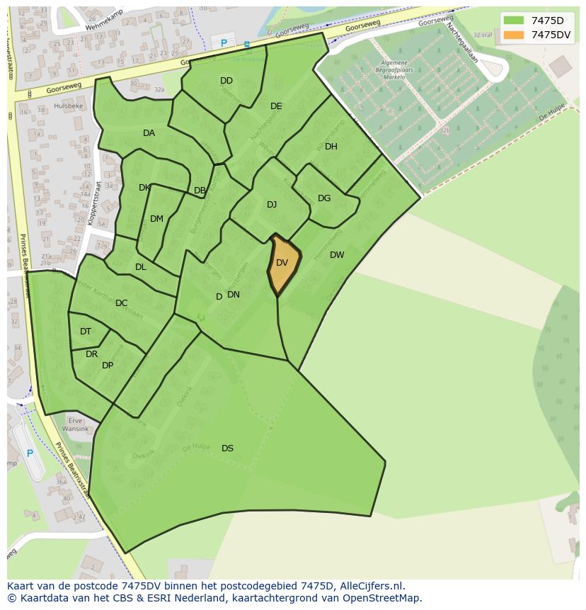 Afbeelding van het postcodegebied 7475 DV op de kaart.