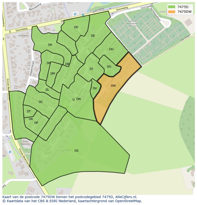 Afbeelding van het postcodegebied 7475 DW op de kaart.