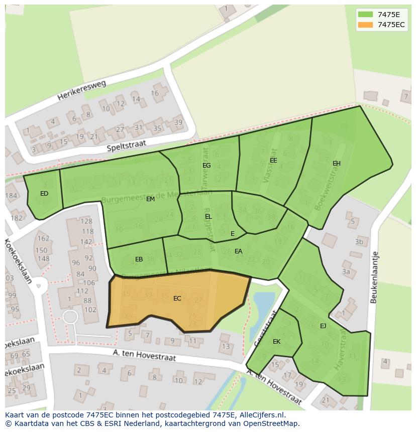 Afbeelding van het postcodegebied 7475 EC op de kaart.