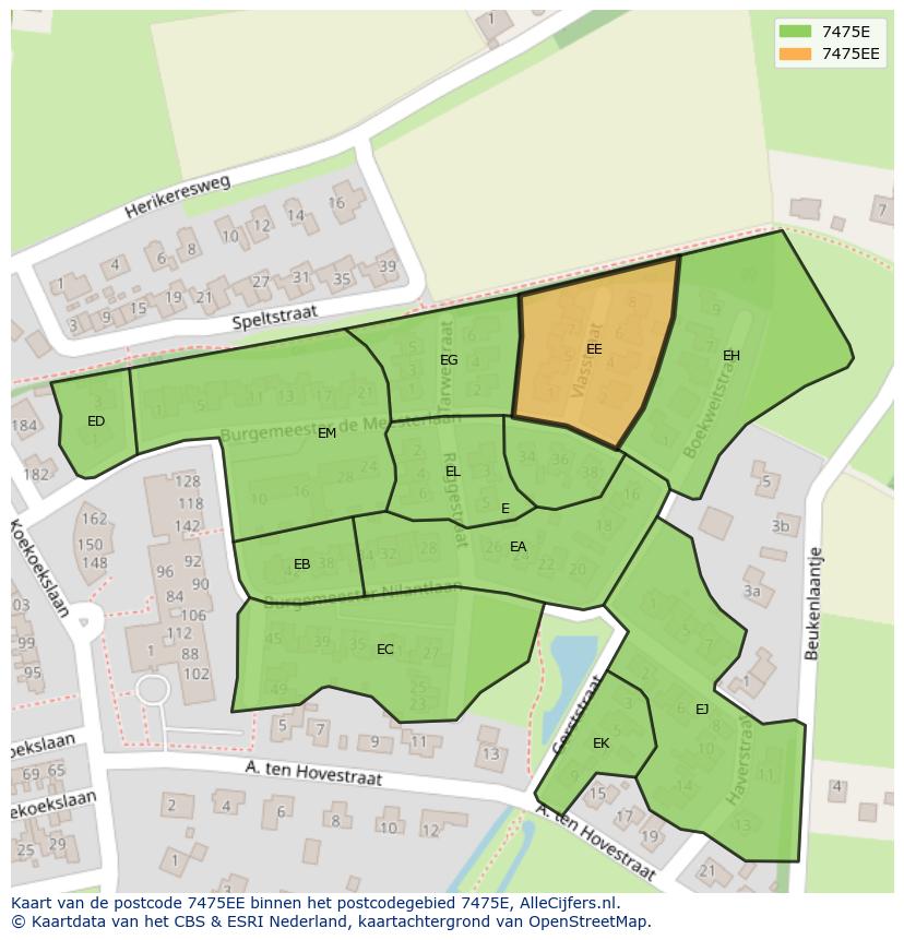 Afbeelding van het postcodegebied 7475 EE op de kaart.