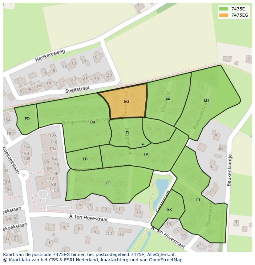 Afbeelding van het postcodegebied 7475 EG op de kaart.
