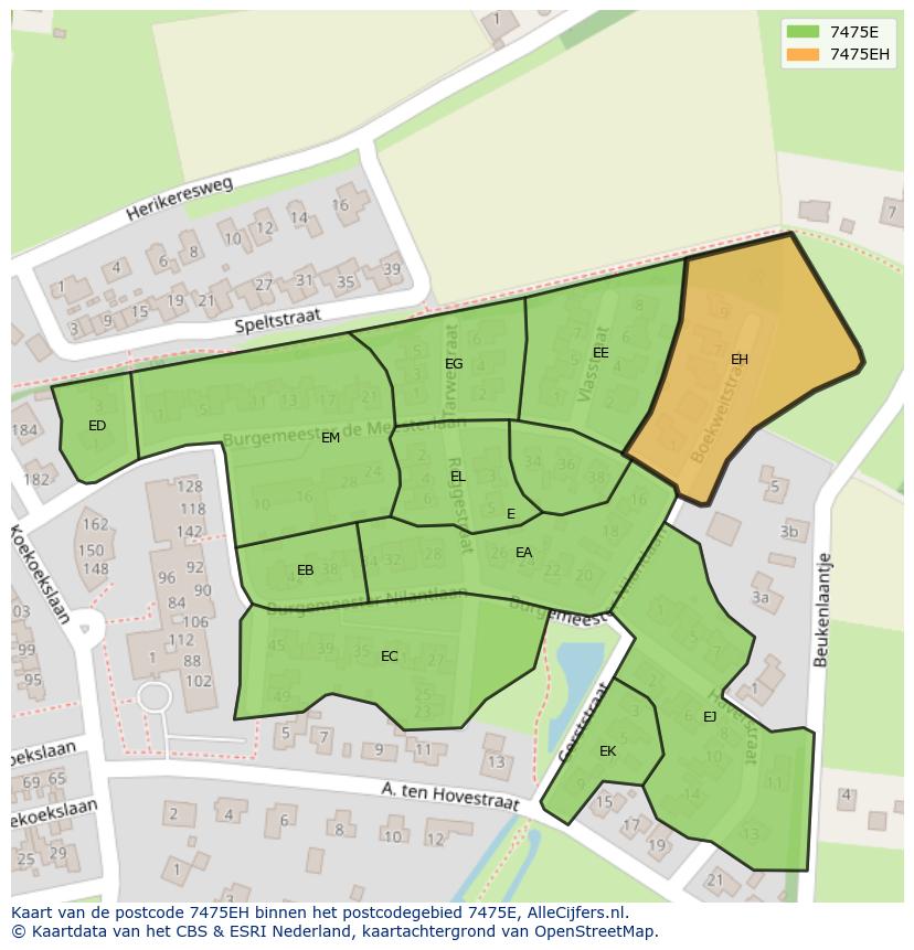 Afbeelding van het postcodegebied 7475 EH op de kaart.