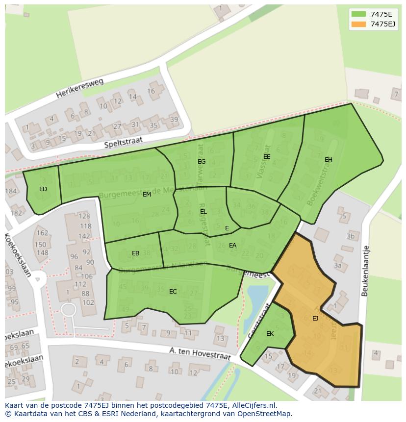 Afbeelding van het postcodegebied 7475 EJ op de kaart.