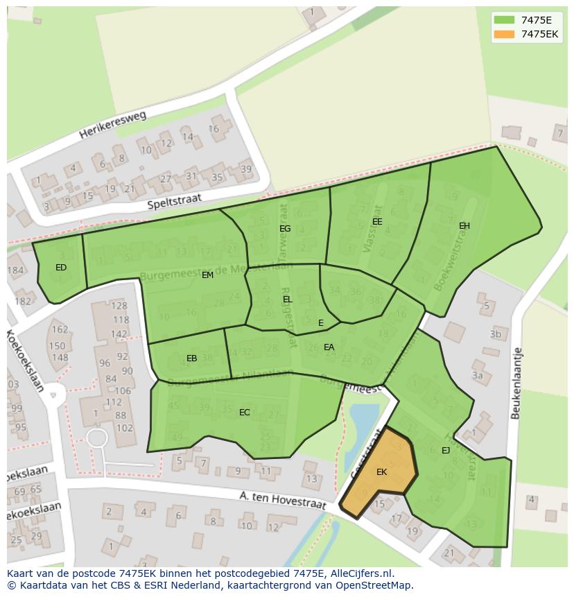 Afbeelding van het postcodegebied 7475 EK op de kaart.