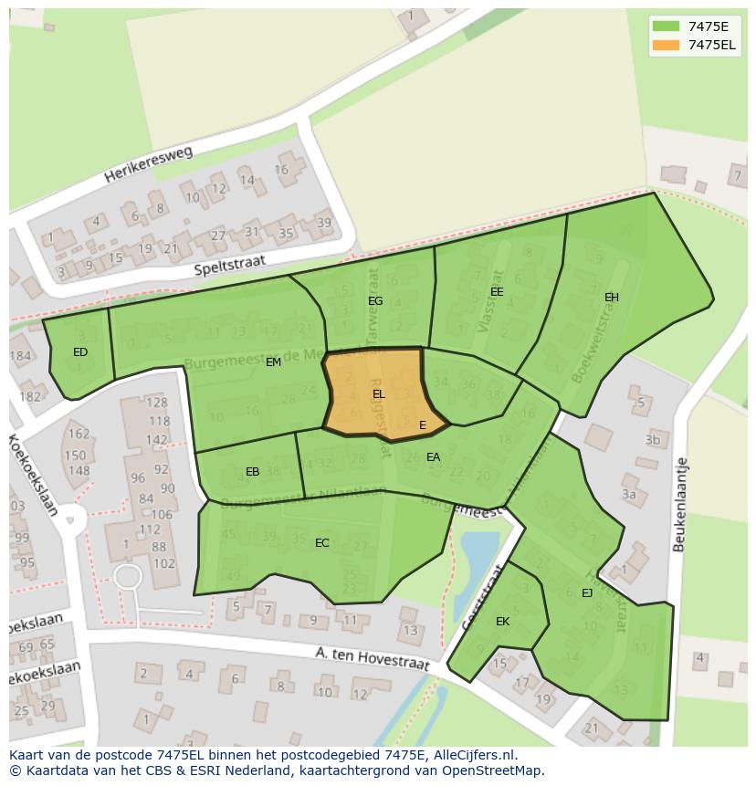 Afbeelding van het postcodegebied 7475 EL op de kaart.