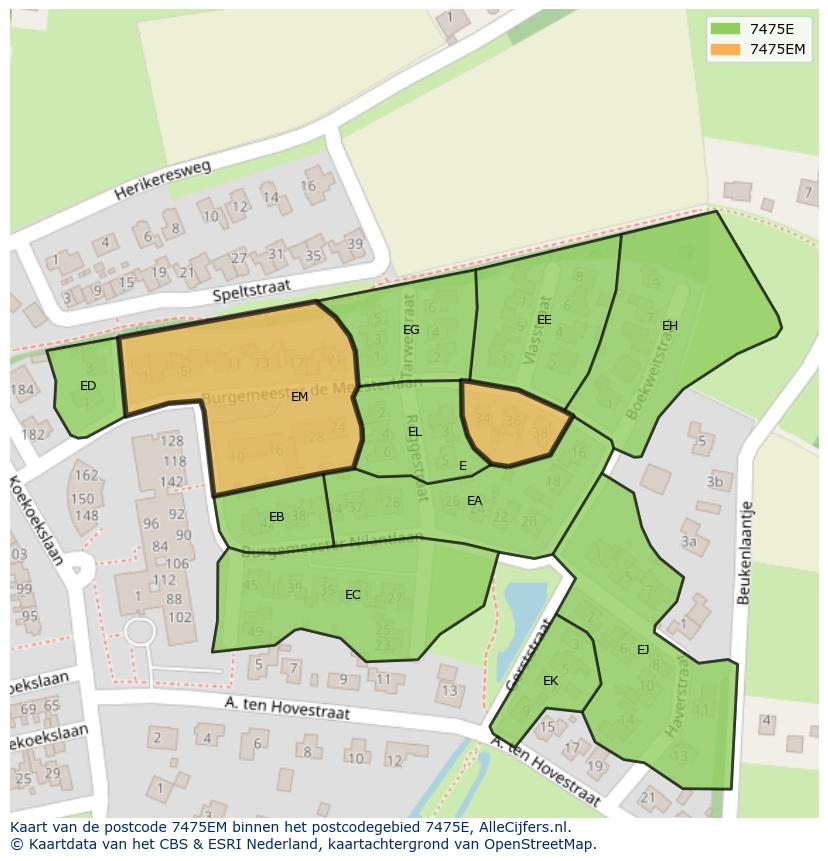Afbeelding van het postcodegebied 7475 EM op de kaart.