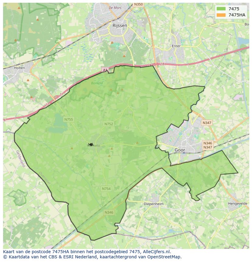 Afbeelding van het postcodegebied 7475 HA op de kaart.