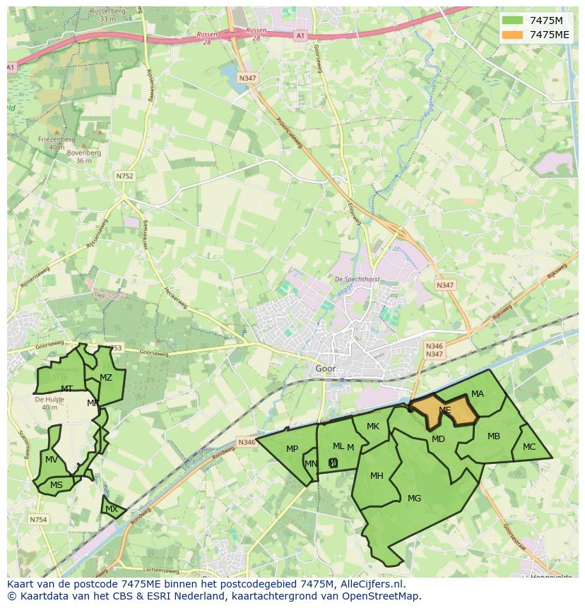 Afbeelding van het postcodegebied 7475 ME op de kaart.