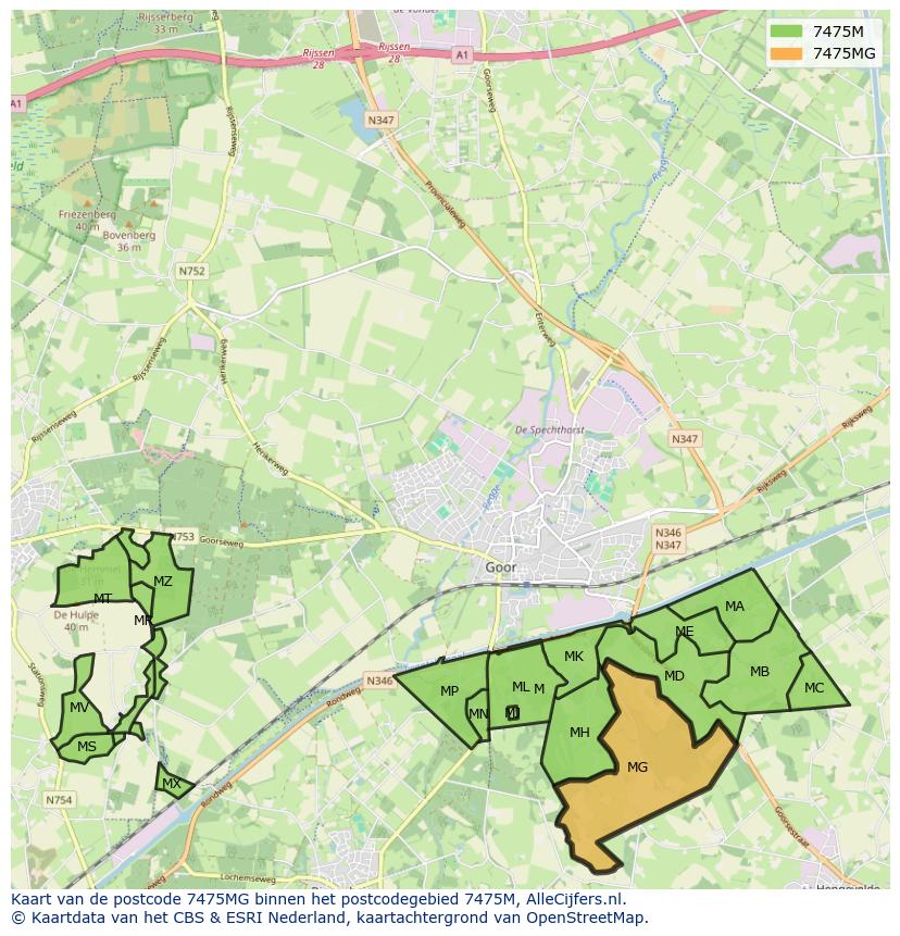 Afbeelding van het postcodegebied 7475 MG op de kaart.