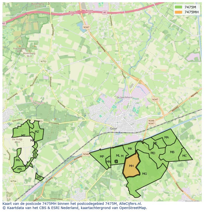 Afbeelding van het postcodegebied 7475 MH op de kaart.