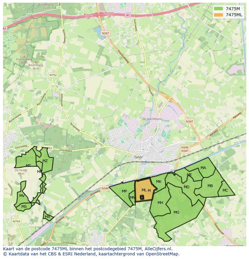 Afbeelding van het postcodegebied 7475 ML op de kaart.