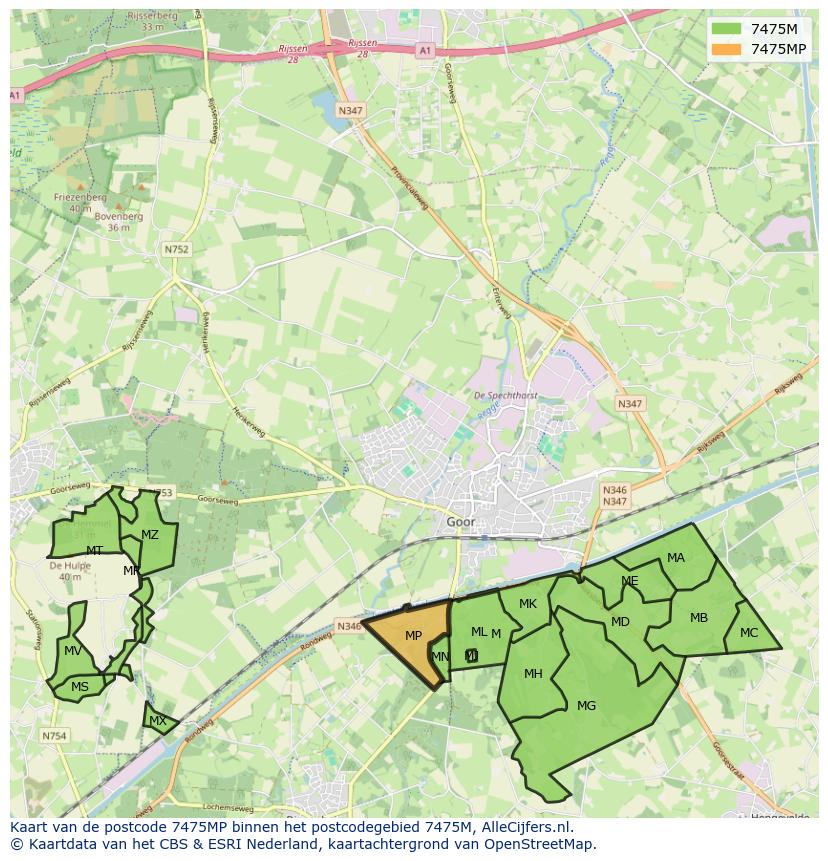 Afbeelding van het postcodegebied 7475 MP op de kaart.