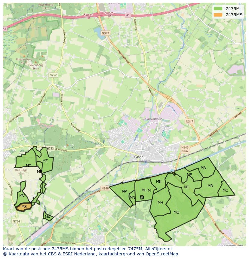 Afbeelding van het postcodegebied 7475 MS op de kaart.